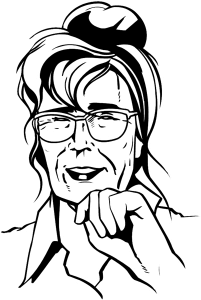 Mature lady wearing glasses vinyl sticker. Customize on line. Faces 035-0169